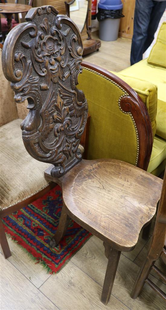 A French elm and walnut hall chair